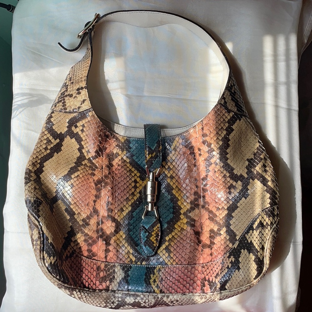 Gucci Tote Jackie Purse Python Leather Hobo Bag